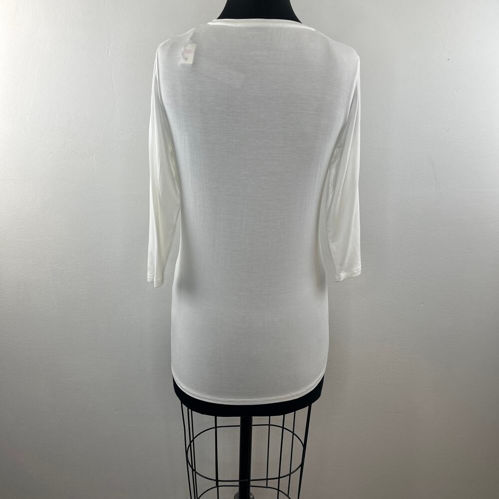 Majestic Paris White 4 Deluxe Teeshirt Soft Touch Wash Top Scoop Neck 3/4 Sleeve - Picture 5 of 8